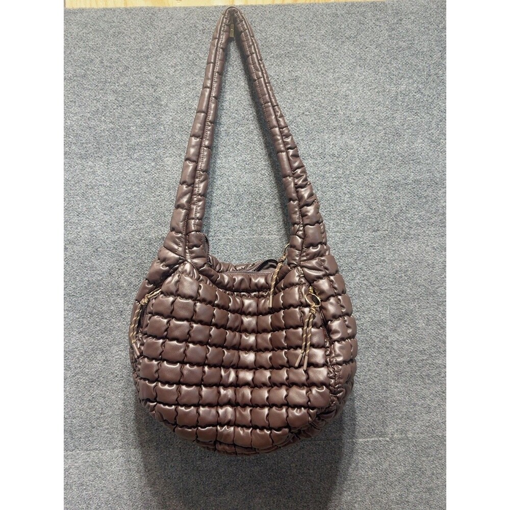 Urban Expressions brown quilted hobo shoulder bag zipper pockets